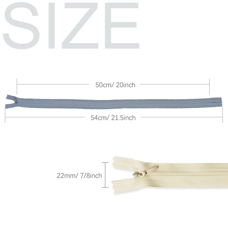 Renashed 50pcs 21.5 Inch Mix Beige&Grey Nylon Invisible Zippers for Tailor Sewer Sewing Craft Crafter's Special 20 Colors (Beige&Grey) - Image 2